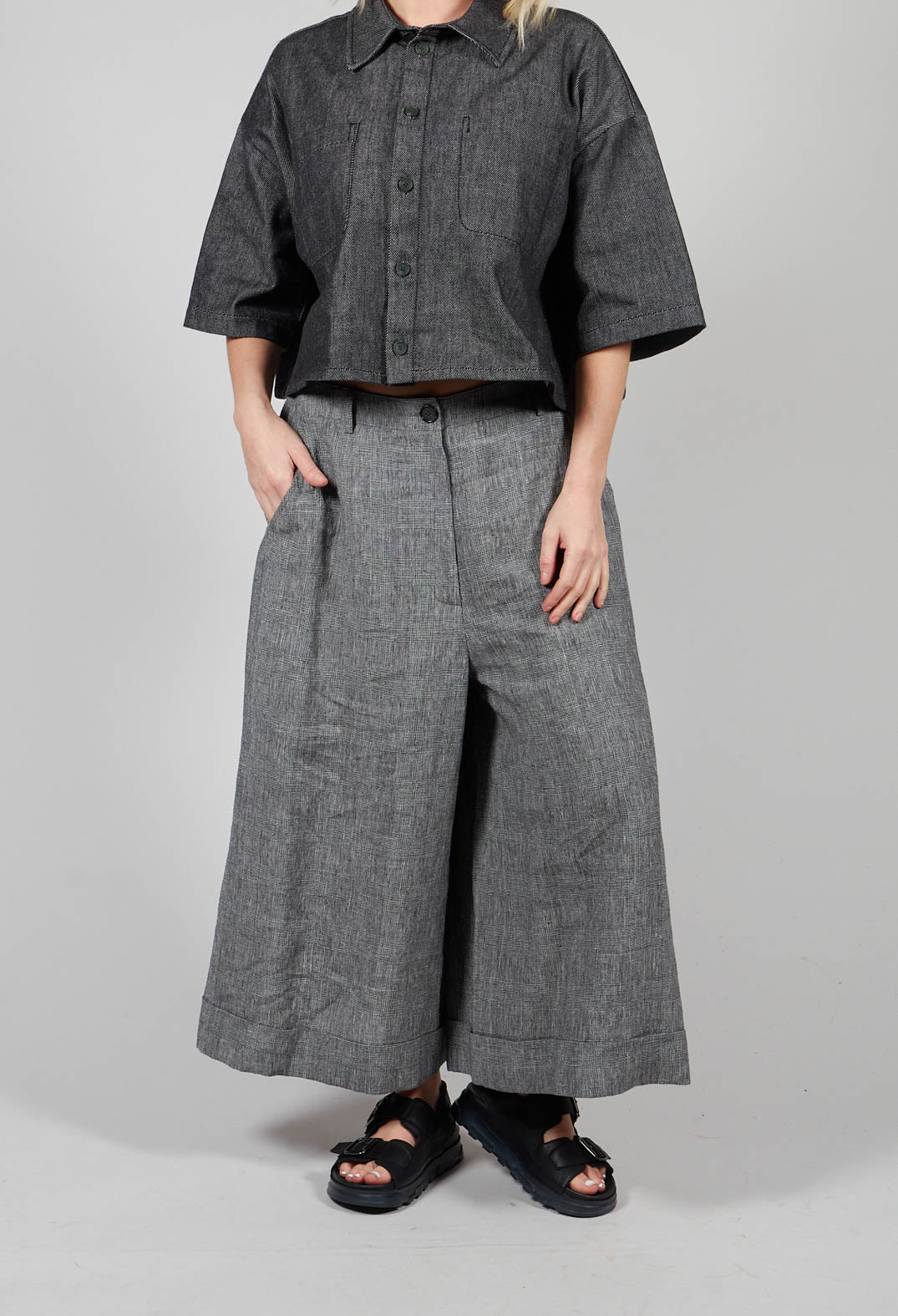 Wide Leg Trousers in Cool Check
