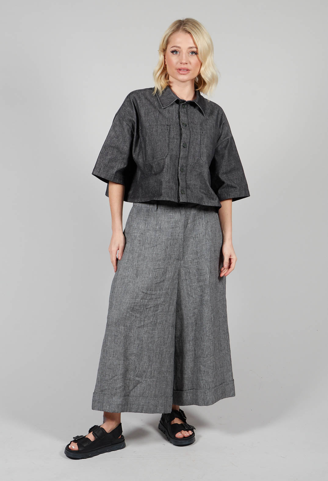 Wide Leg Trousers in Cool Check