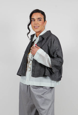 Cropped Denim Shirt in Dark Blue