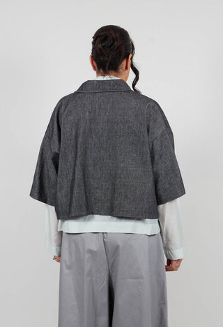 Cropped Denim Shirt in Dark Blue