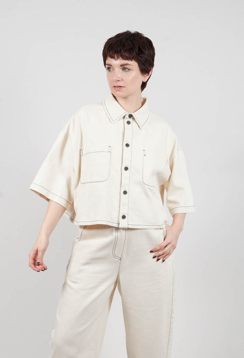 Cropped Denim Shirt in Off White