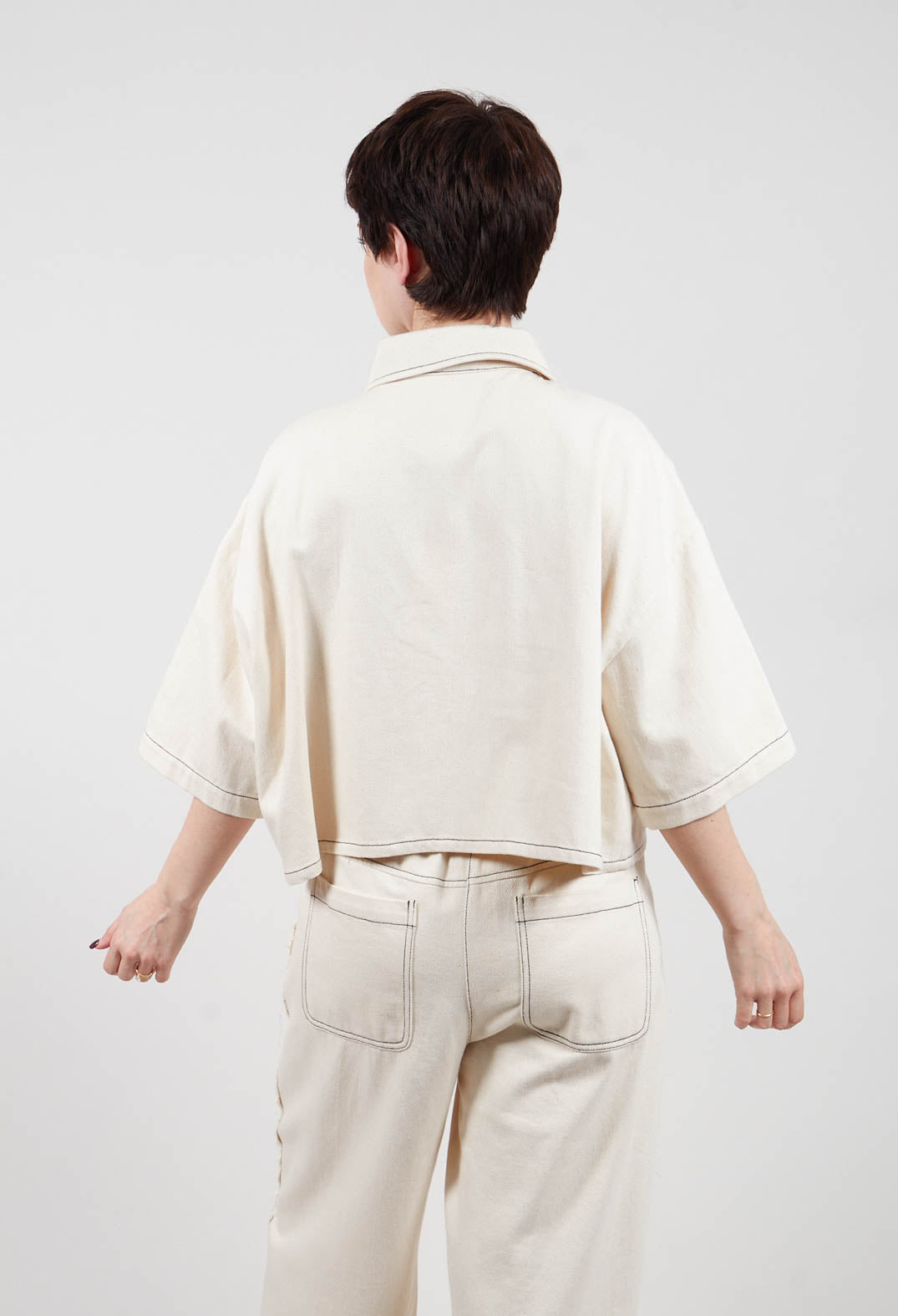 Cropped Denim Shirt in Off White
