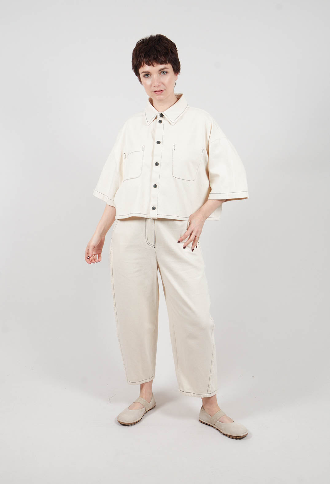 Cropped Denim Shirt in Off White