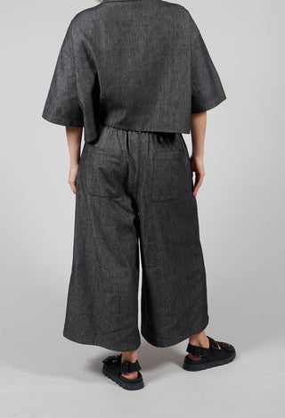 Contrast Stitch Wide Culottes in Dark Blue