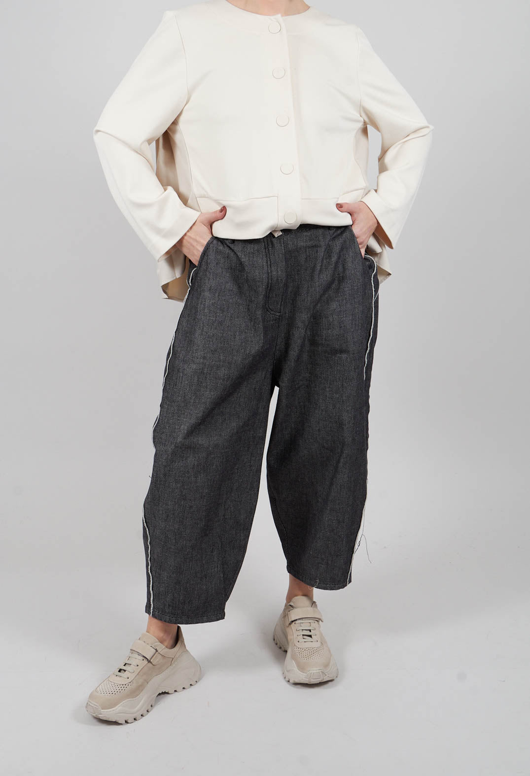 Contrast Stitch Jean Trousers in Dark Blue