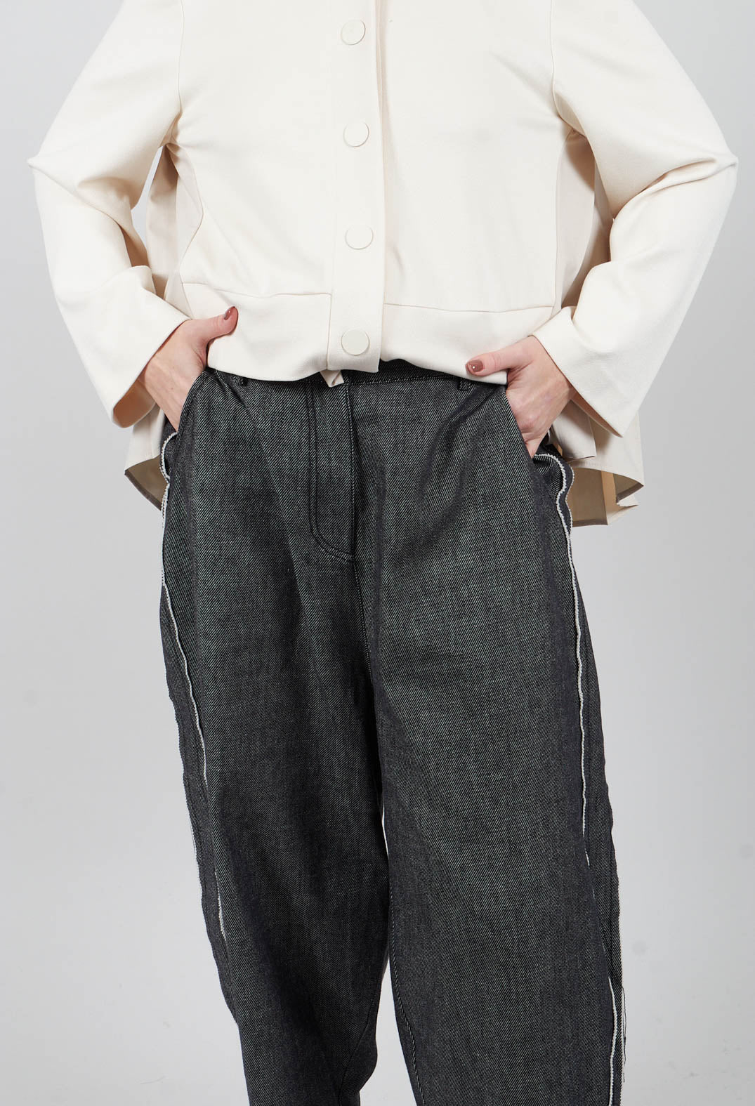 Contrast Stitch Jean Trousers in Dark Blue