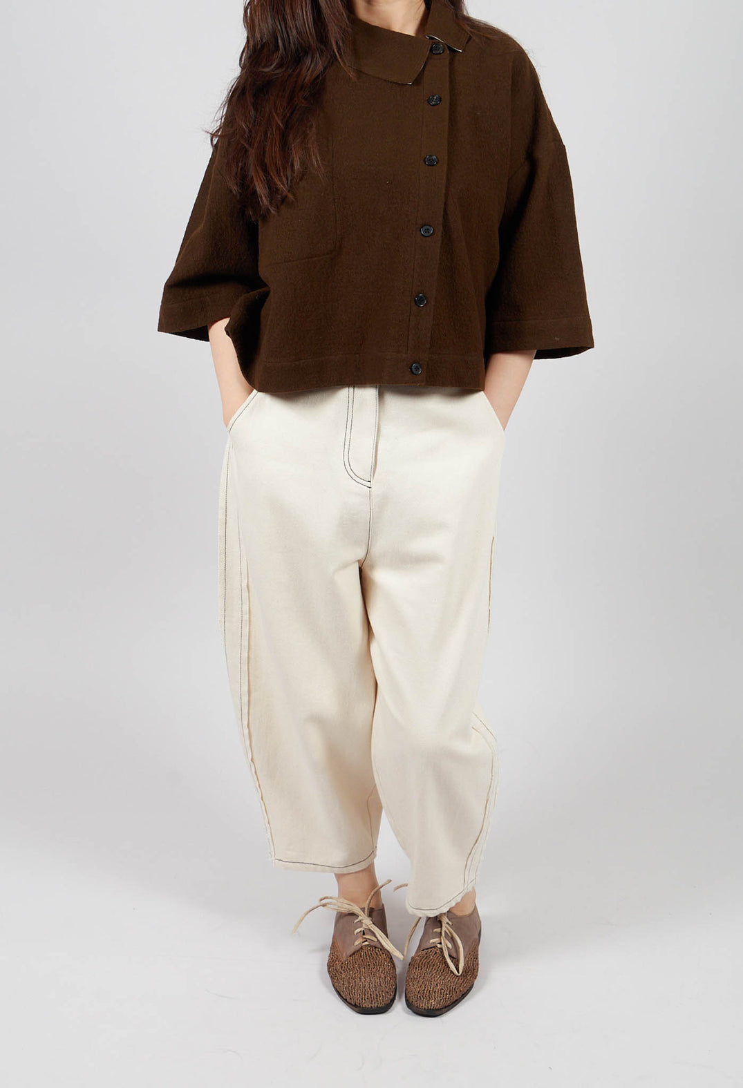 Contrast Stitch Jean Trousers in Off White