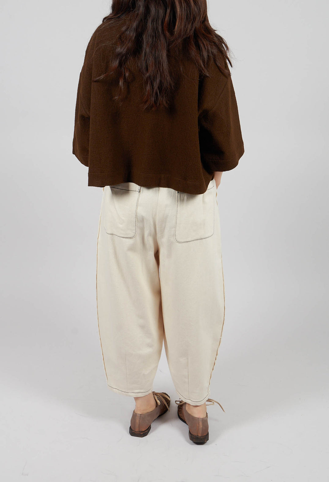 Contrast Stitch Jean Trousers in Off White