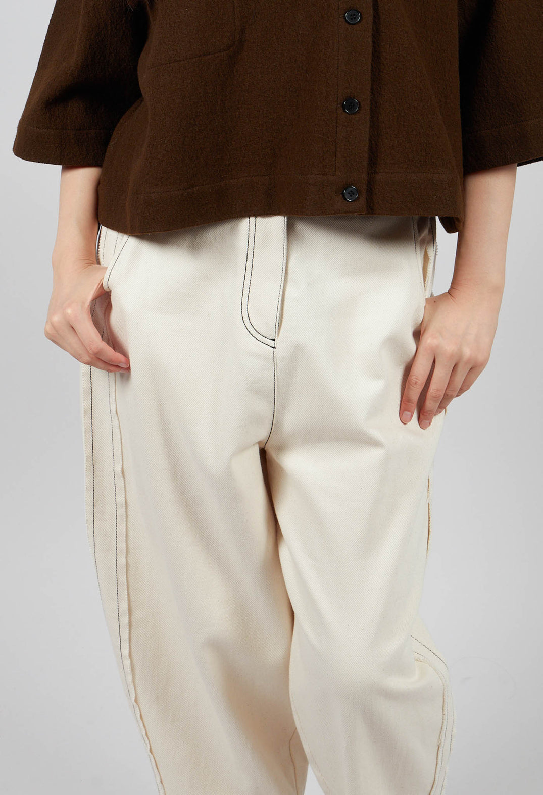 Contrast Stitch Jean Trousers in Off White