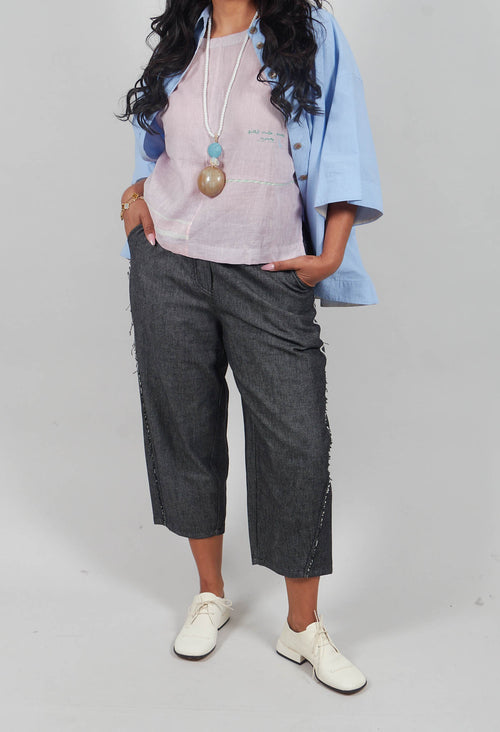 Raw Hemmed Jean Trousers in Dark Blue