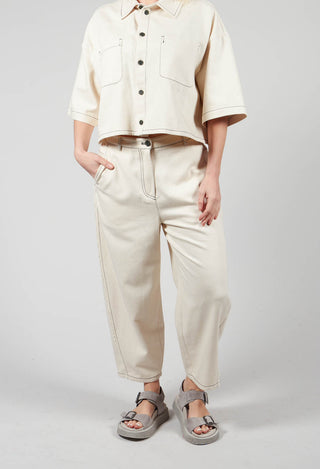 Raw Hemmed Jean Trousers in Off White