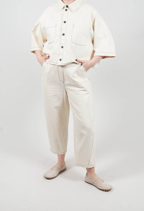 Raw Hemmed Jean Trousers in Off White