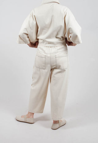 Raw Hemmed Jean Trousers in Off White