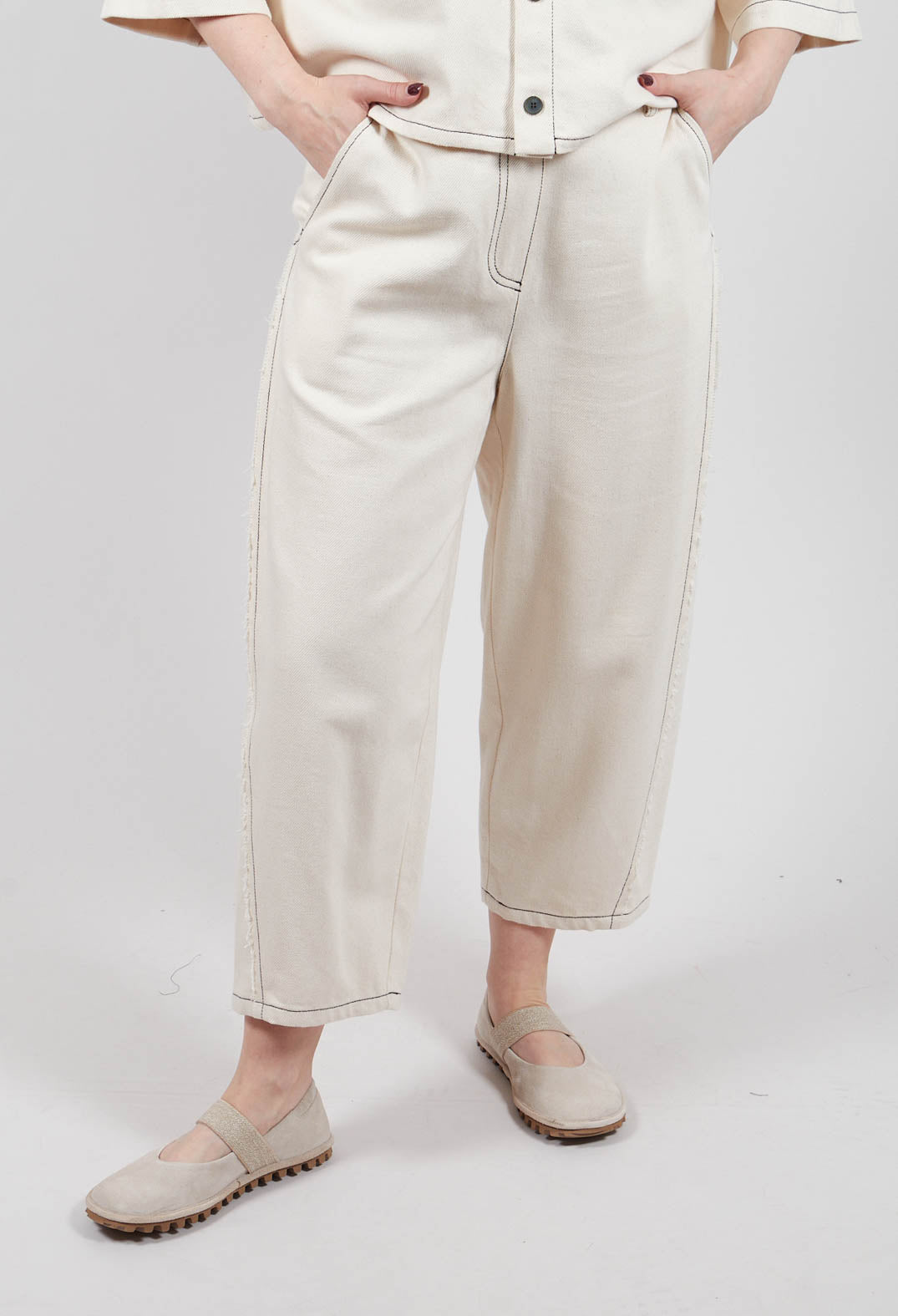Raw Hemmed Jean Trousers in Off White