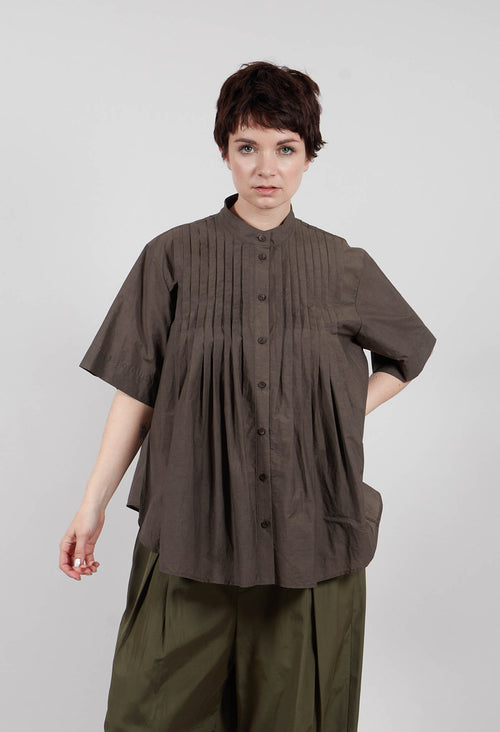 Pleated Front Blouse in Grey Brown