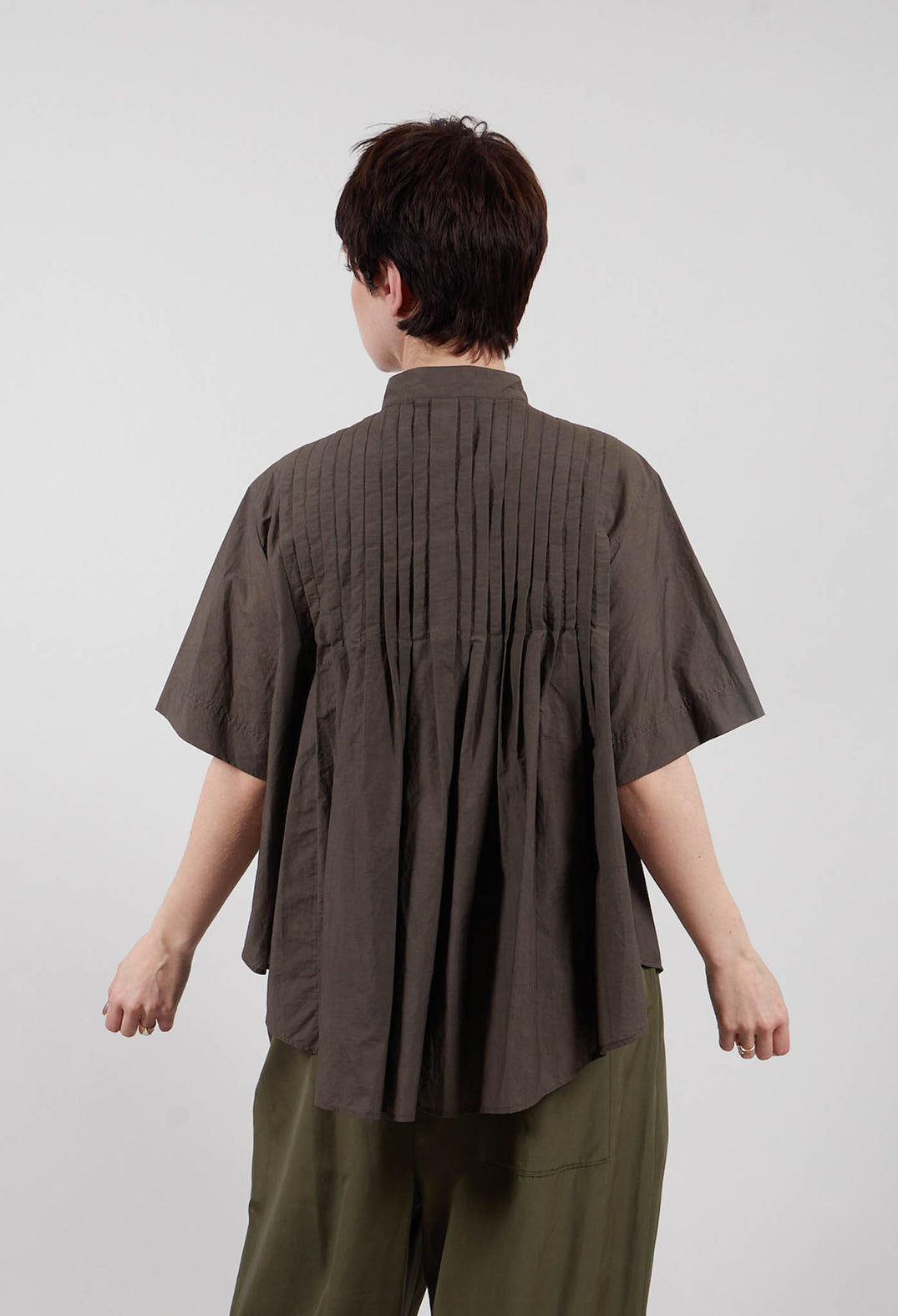 Pleated Front Blouse in Grey Brown