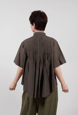 Pleated Front Blouse in Grey Brown