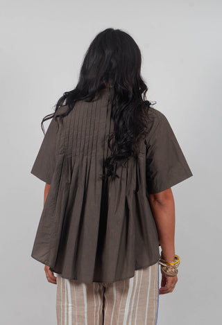 Pleated Front Blouse in Grey Brown