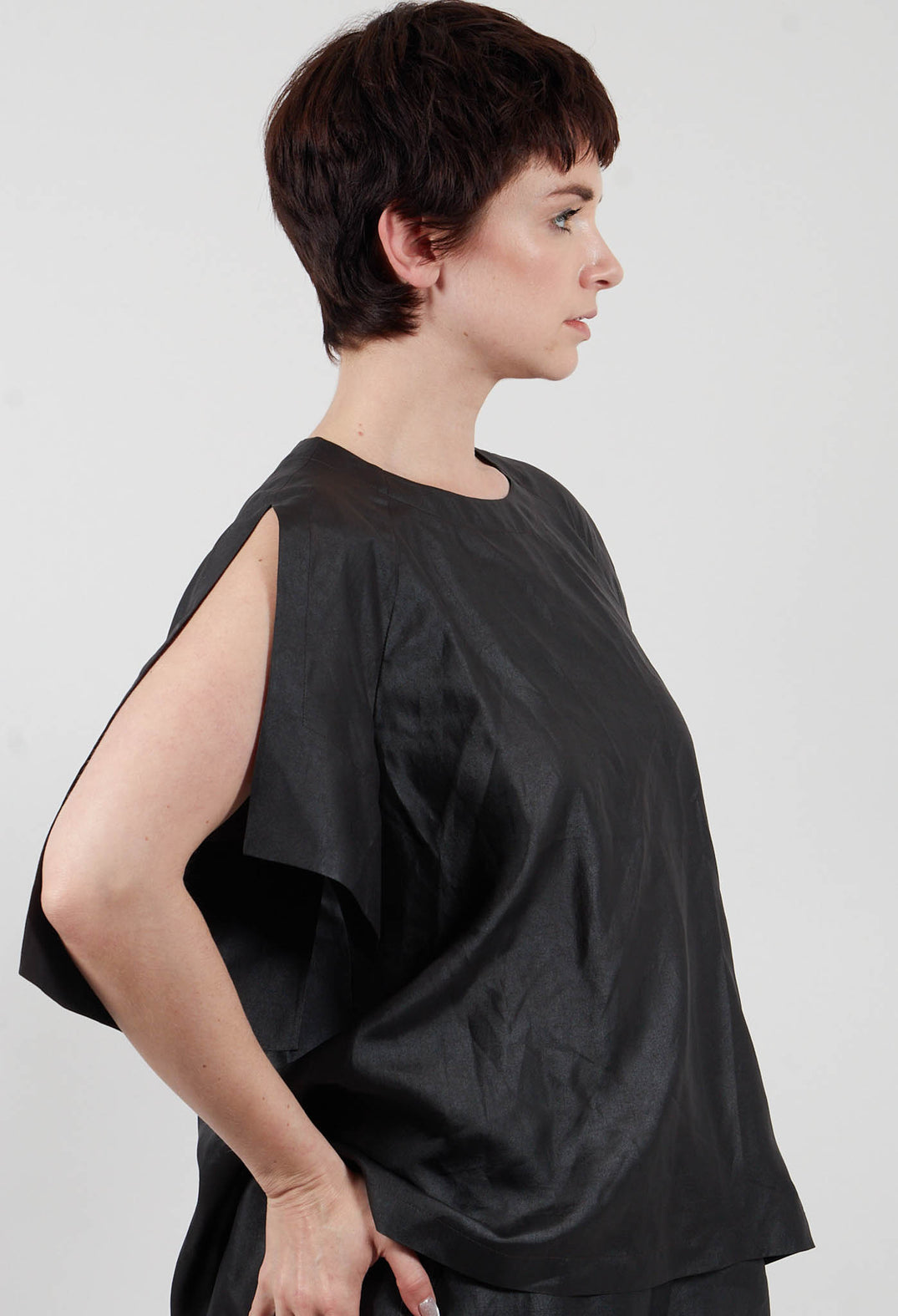 Silk Slit Top in Mud Dyeing