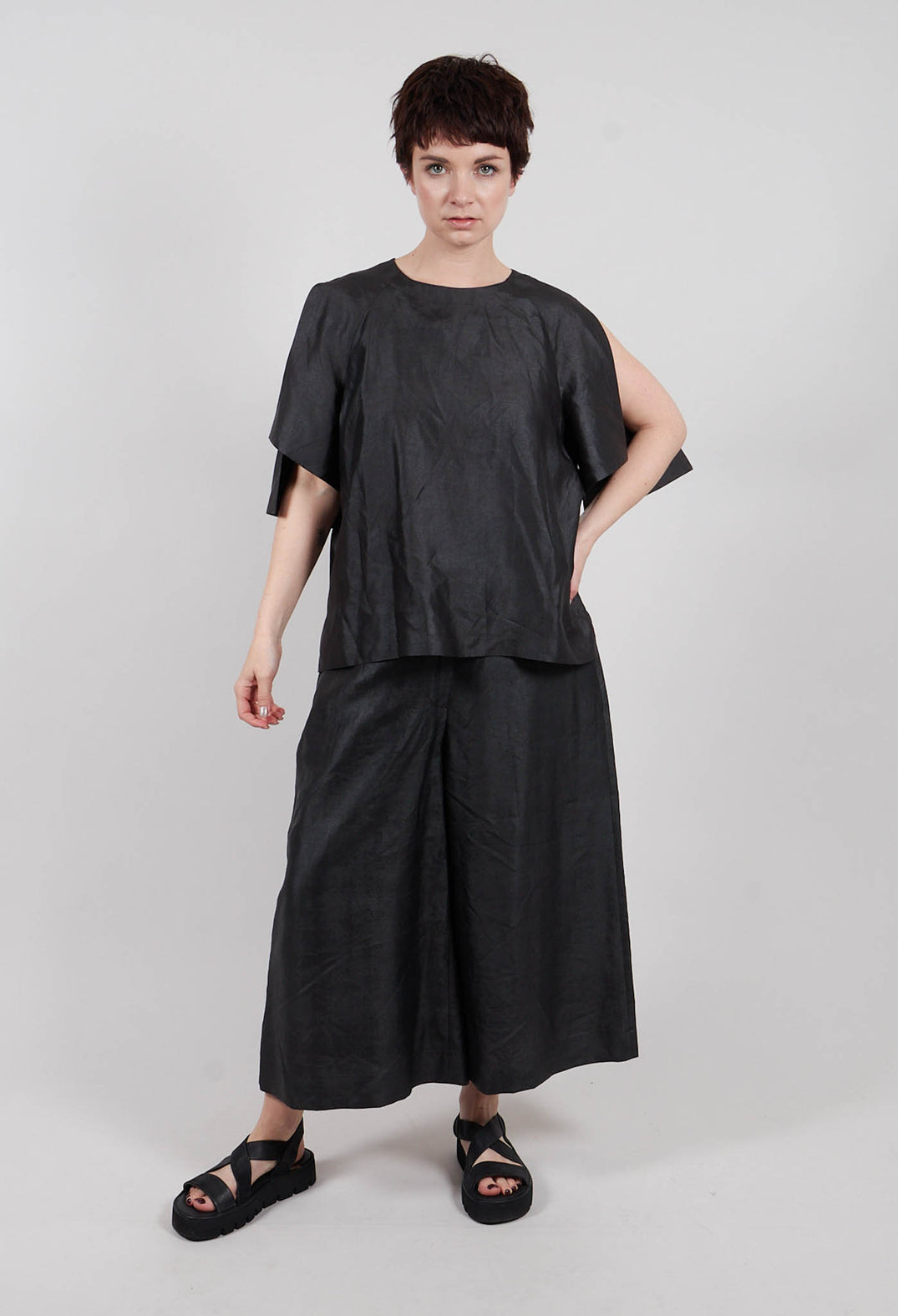 Silk Slit Top in Mud Dyeing