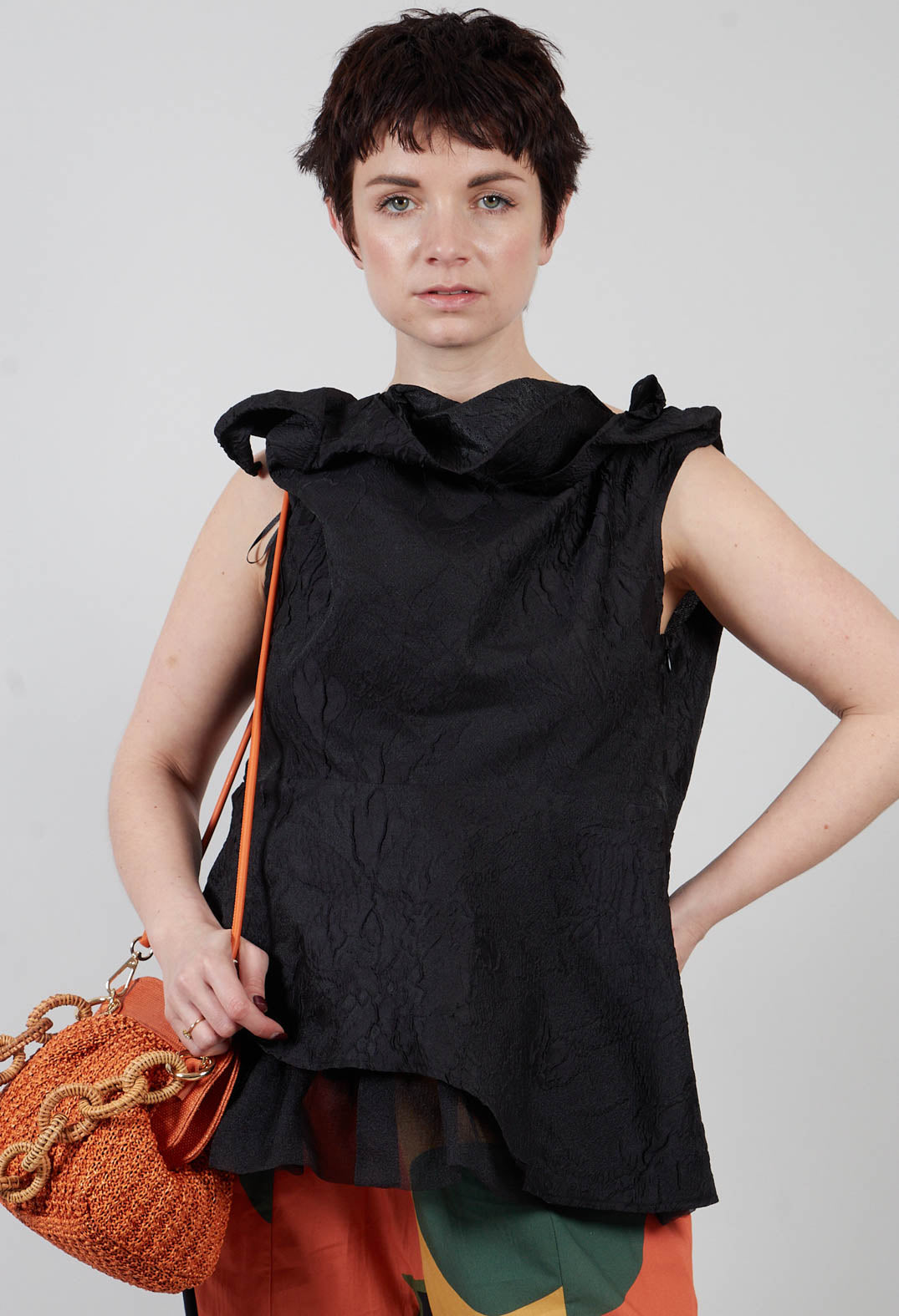 Lace Cowl Neckline Top in Black