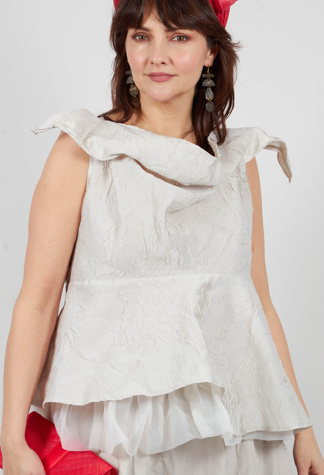 Lace Cowl Neckline Top in Grey