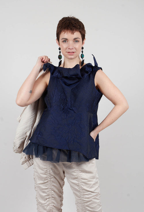 Lace Cowl Neckline Top in Blue