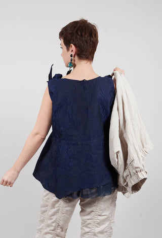 Lace Cowl Neckline Top in Blue