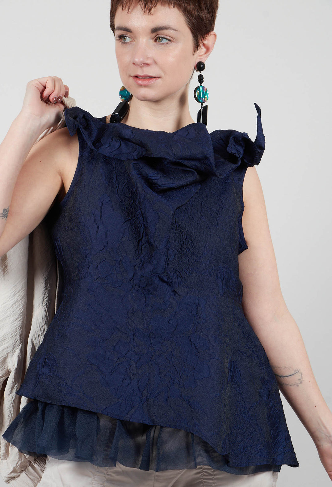 Lace Cowl Neckline Top in Blue