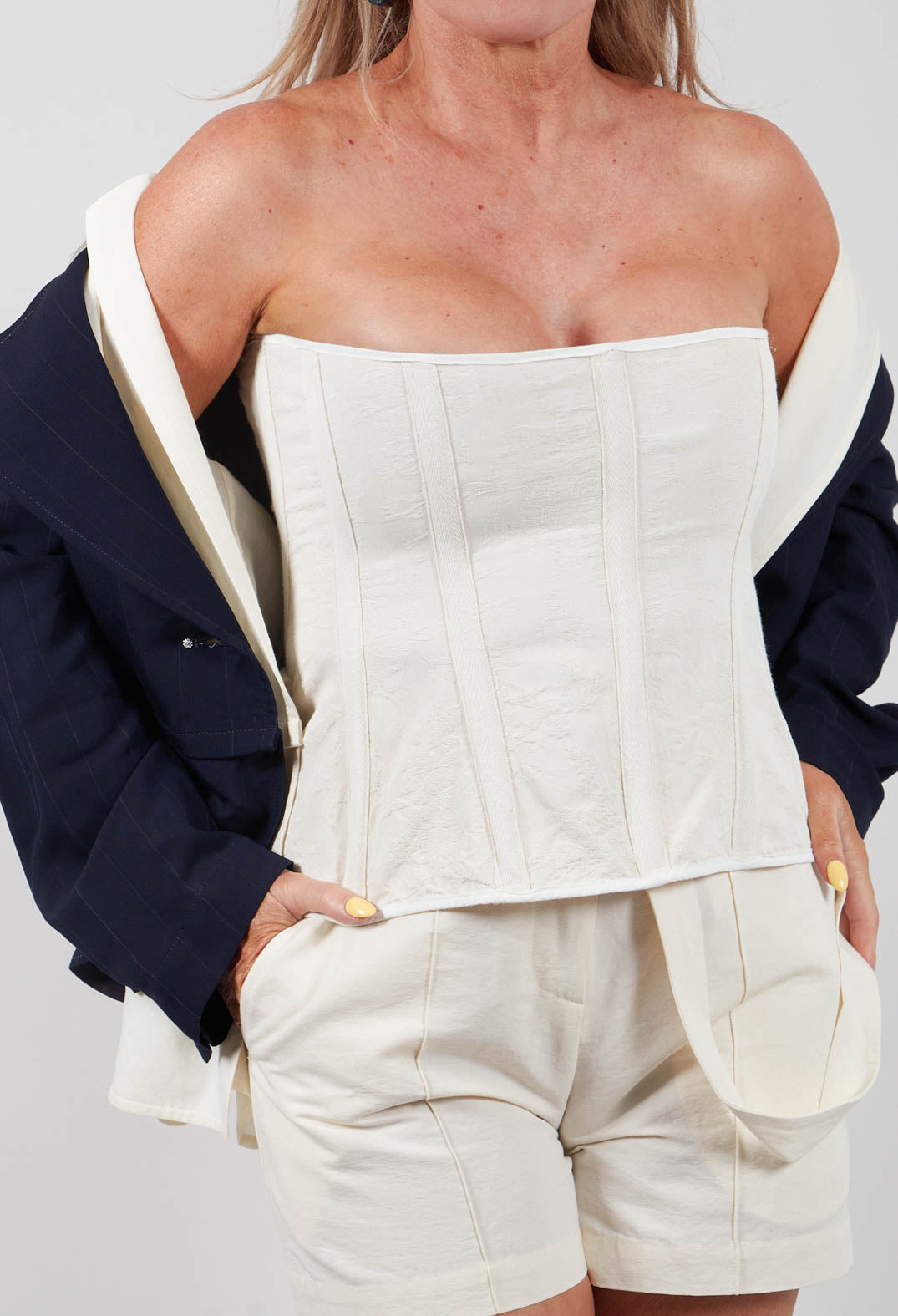 Zipper Fastening Corset Top in Chalk