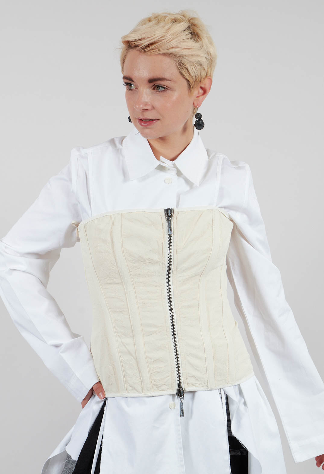 Zipper Fastening Corset Top in Chalk