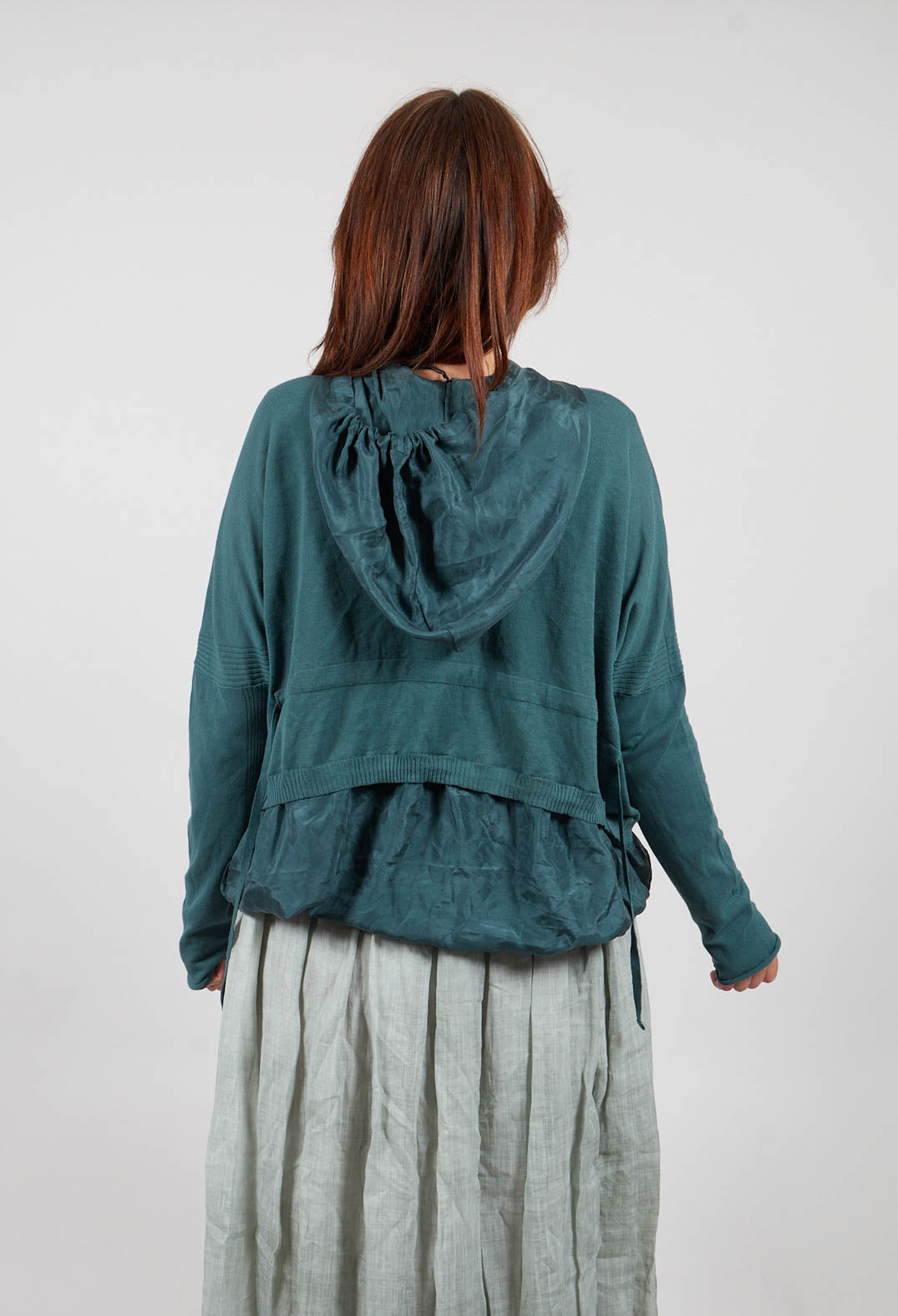 Lined Cardigan with Hood in Petrol