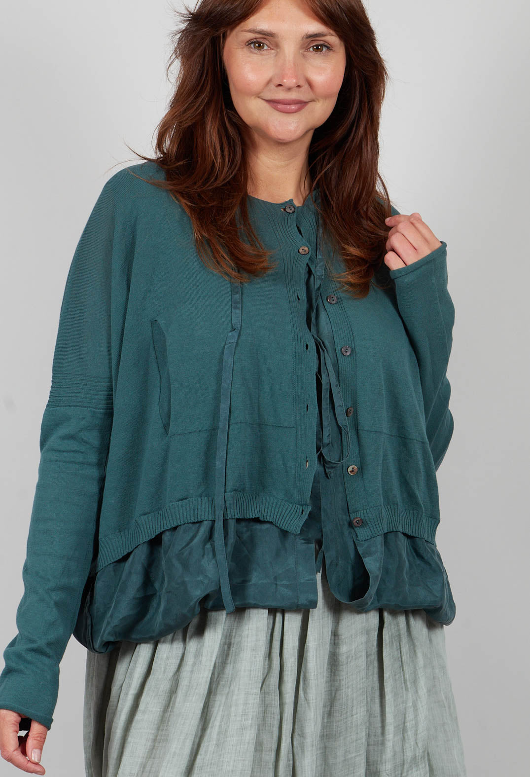Lined Cardigan with Hood in Petrol