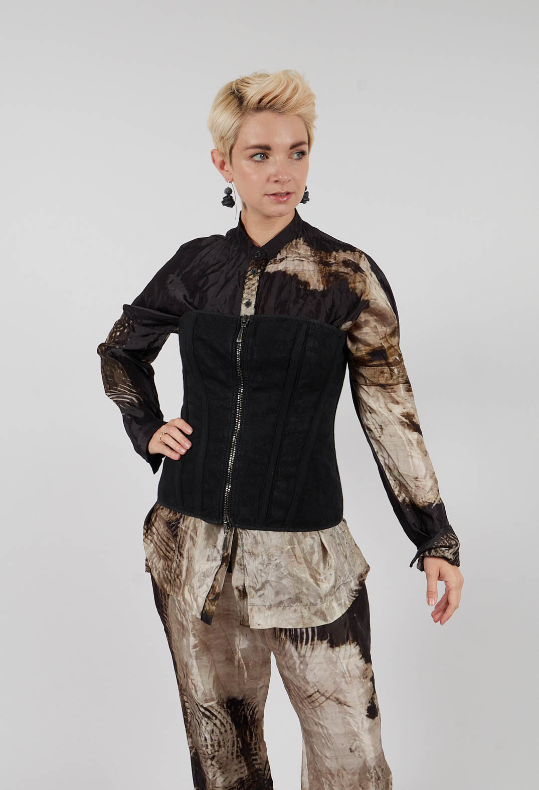 Zipper Fastening Corset Top in Smeared Black