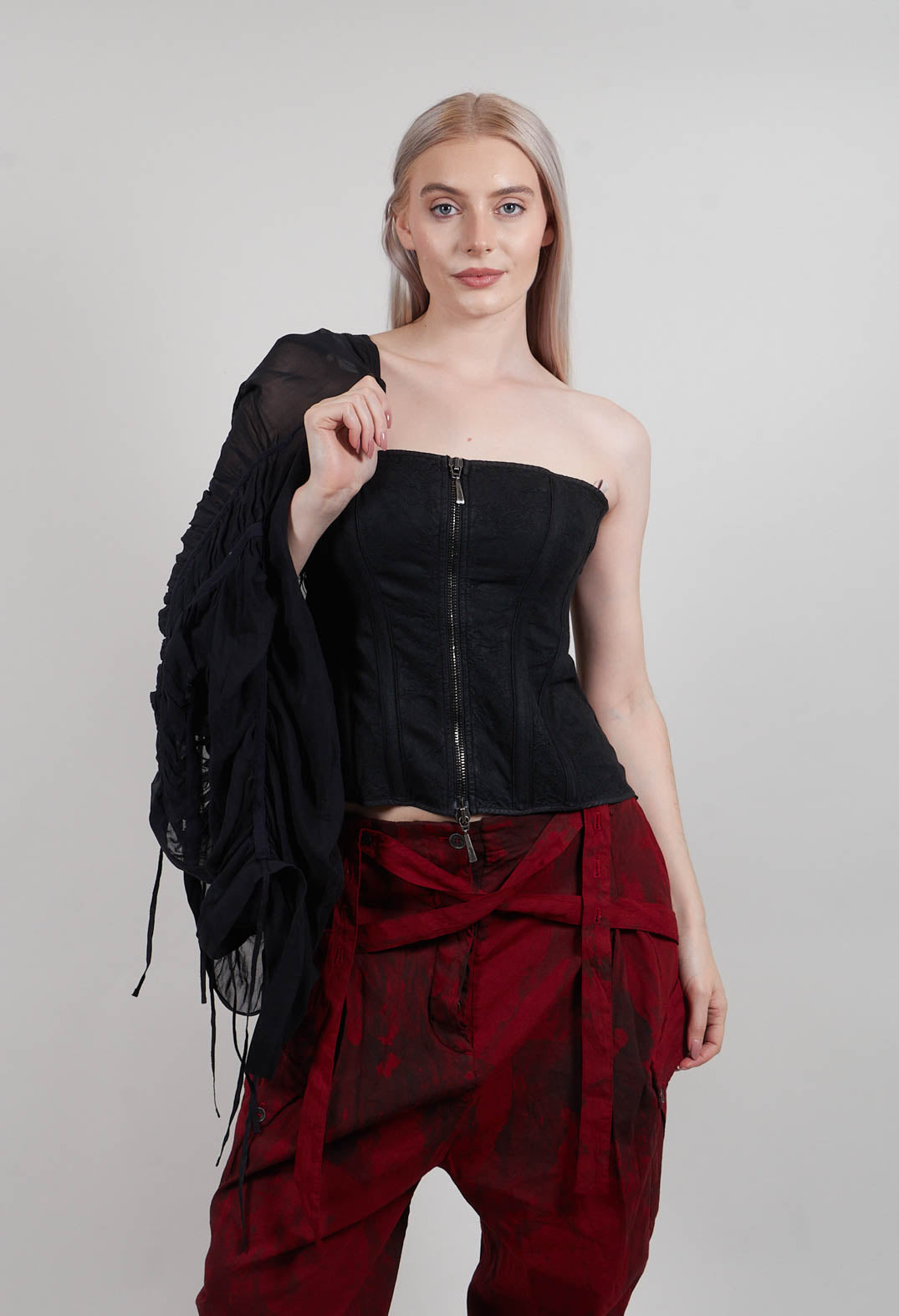 Zipper Fastening Corset Top in Smeared Black