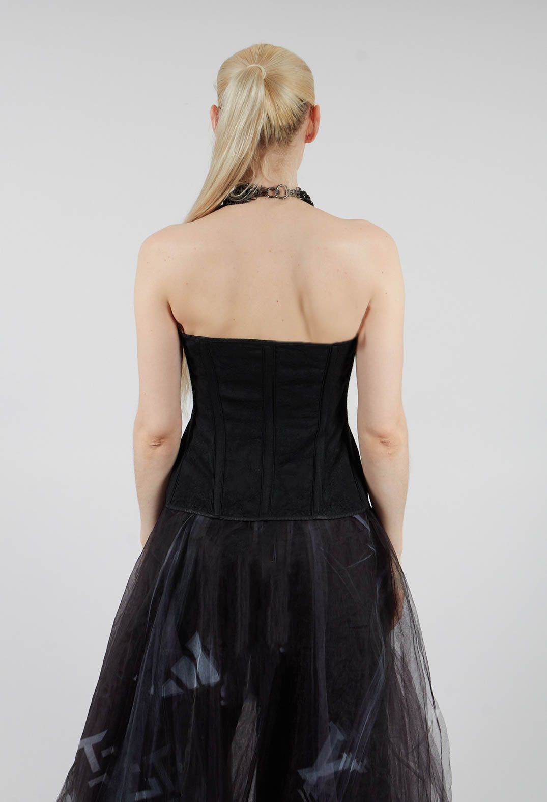 Zipper Fastening Corset Top in Smeared Black