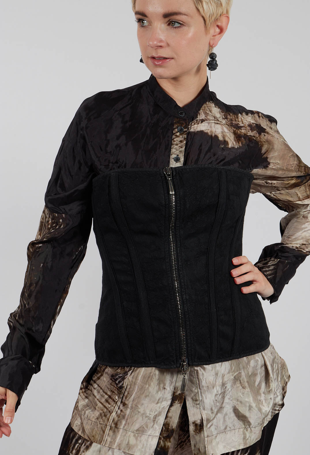 Zipper Fastening Corset Top in Smeared Black