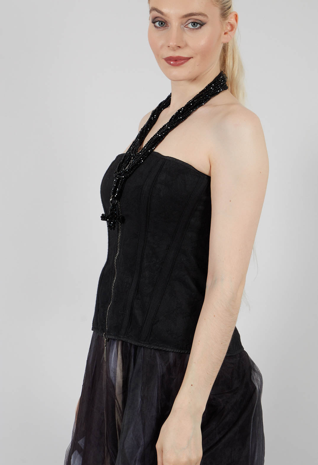 Zipper Fastening Corset Top in Smeared Black