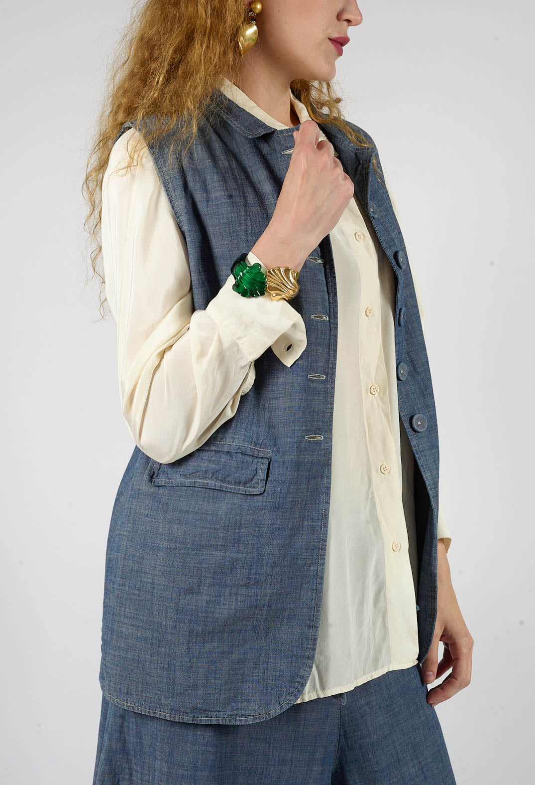 Fitted Gilet in Oyster Grey