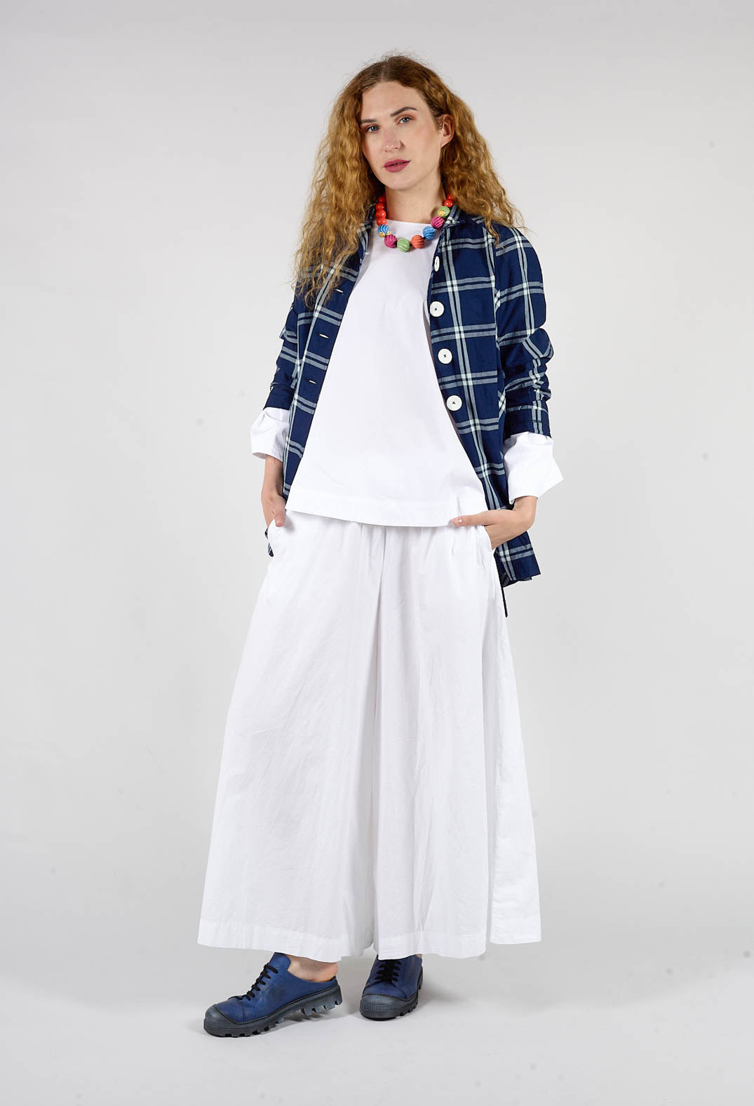 Cotton Cropped Flare Blouse in White