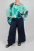 Fabric Embellished Hemmed Trousers in Navy