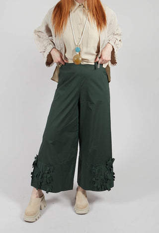 Fabric Embellished Hemmed Trousers in Green