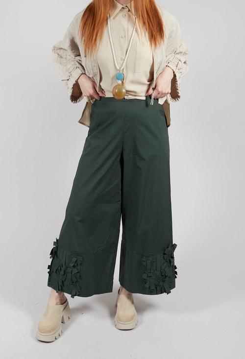 Fabric Embellished Hemmed Trousers in Green