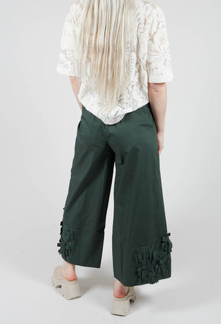 Fabric Embellished Hemmed Trousers in Green