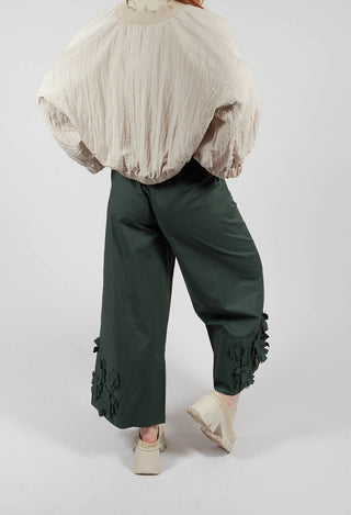 Fabric Embellished Hemmed Trousers in Green