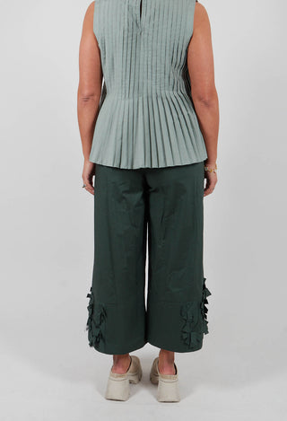 Fabric Embellished Hemmed Trousers in Green