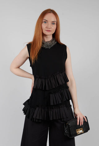 Pleat Detail Jersey Top in Black