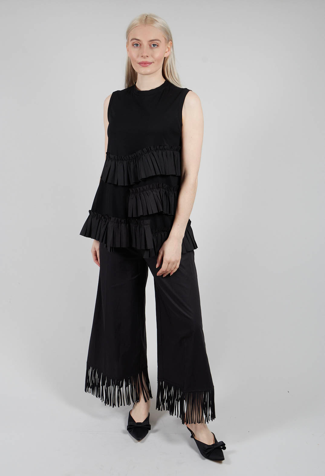 Pleat Detail Jersey Top in Black