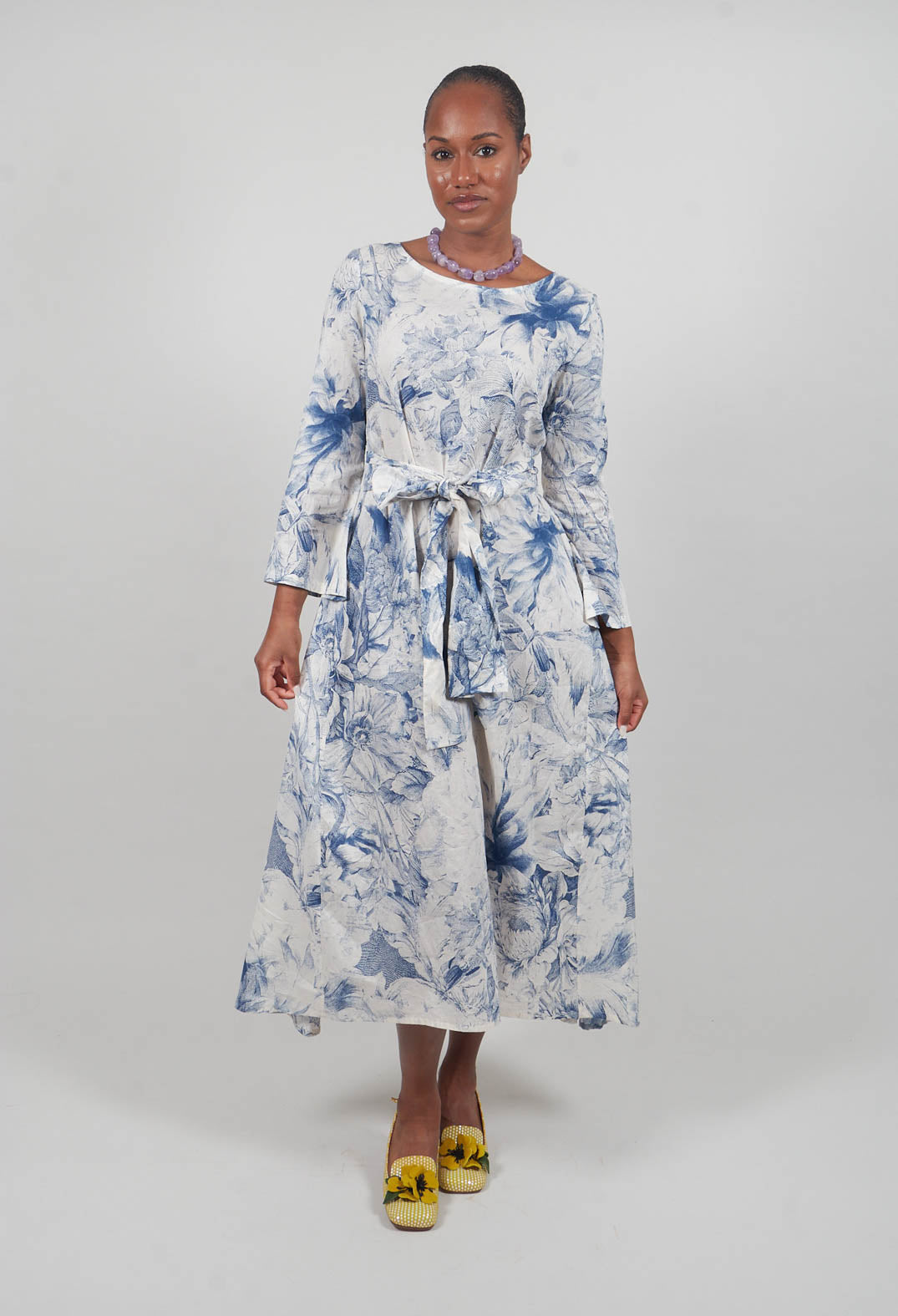Topazio Belted Dress in Blu Panna