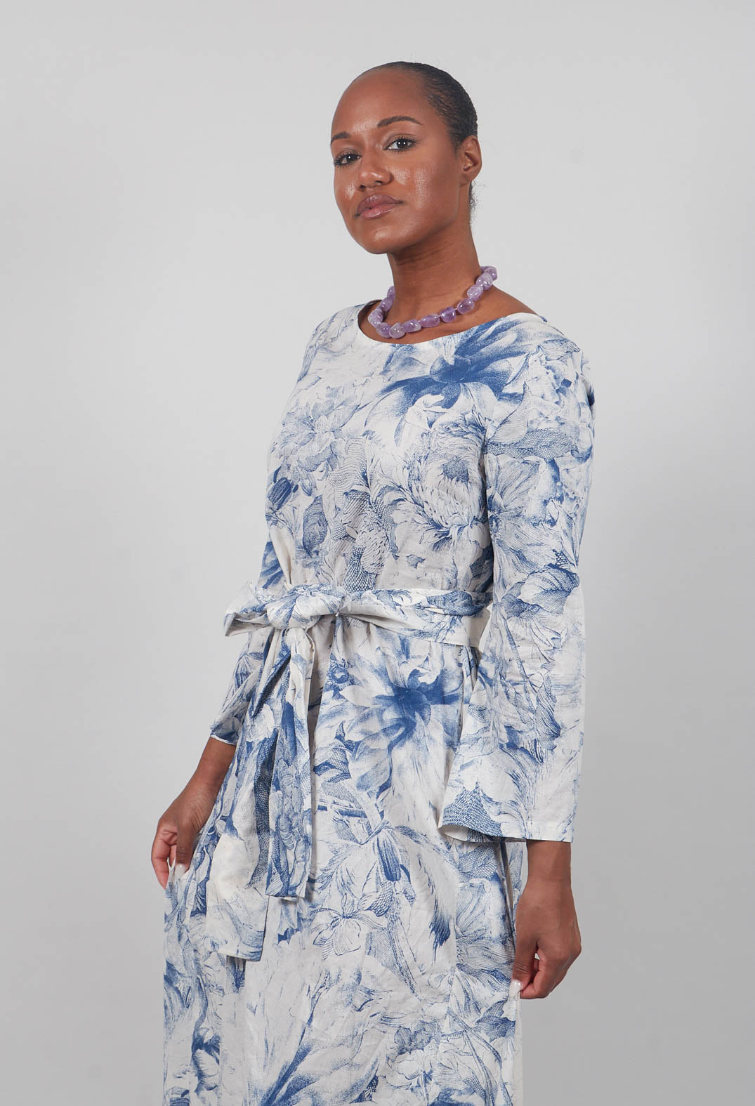 Topazio Belted Dress in Blu Panna